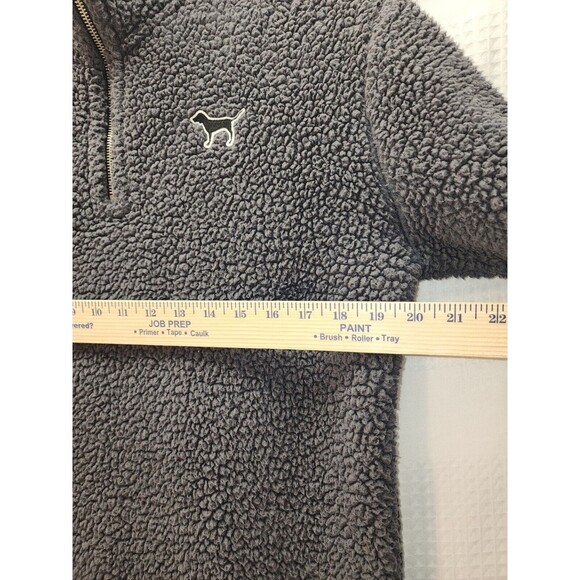 Victoria's Secret PINK Teddy Bear Gray Sherpa Women XS Sweater 1/4 Zip Pullover - Picture 9 of 11